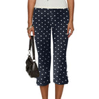 Bow Detail Cropped Capri Pants For Summer Slim Fit With Elastic Waist Solid Stretch