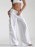Streetwear Vibe Wide Leg Cargo Pants With Pockets And Drawstring Waist For Women