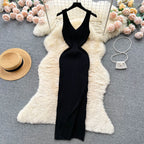 Wrap Knit Maxi Dress With Side Split