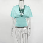 Women Halter Neck Backless Elastic V Neck Crop Top