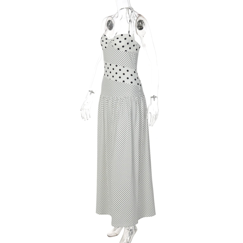 Backless Lace Up Polka Dot Maxi Dress