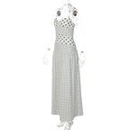 Backless Lace Up Polka Dot Maxi Dress
