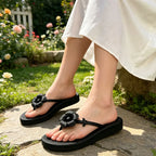 Pink Satin Flower Decorated Flip Flops For Women Comfortable Split Toe Sandals