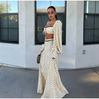 Polka Dot Square Collar Crop Top And High Waist Maxi Skirt Set Outfit