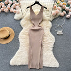 Wrap Knit Maxi Dress With Side Split