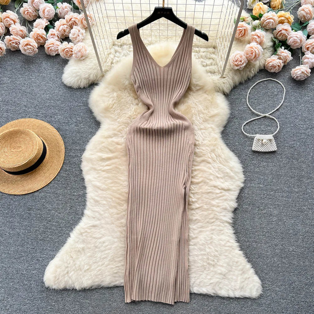 Wrap Knit Maxi Dress With Side Split