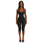 Cute Dots Design Halter Jumpsuit With Zipper Backless Sleeveless