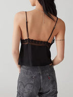 Dreamy V Neck Lace Trim Spaghetti Tank Top With Backless