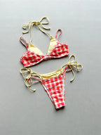 Halter Bikini Set in Plaid and Polka Dots