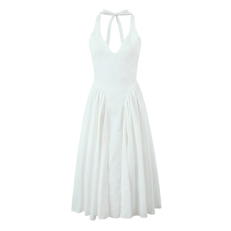 Backless Halter Midi Dress For Women Elegant A Line