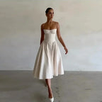 Backless Suspender Midi Dress Sleeveless A Line Style For Evening Wear
