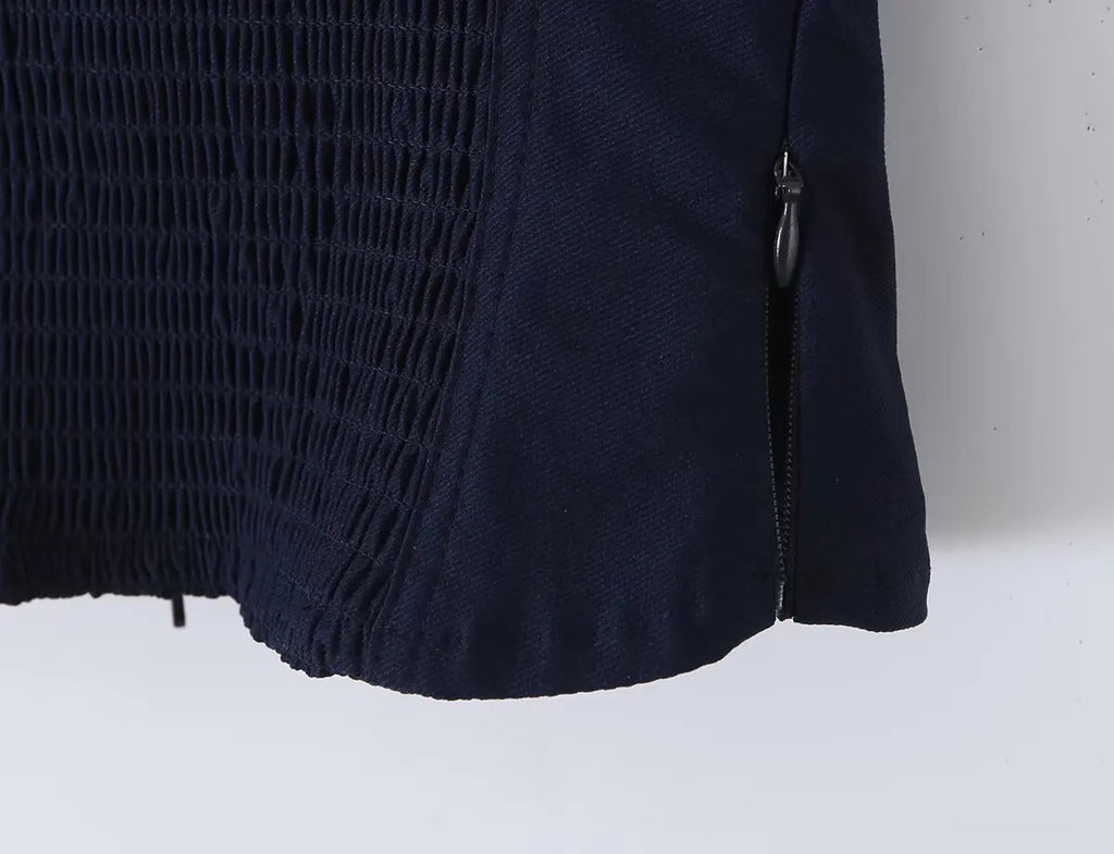 Women's Navy Blue Bustier Blouse With White Patchwork Lace-Up Front
