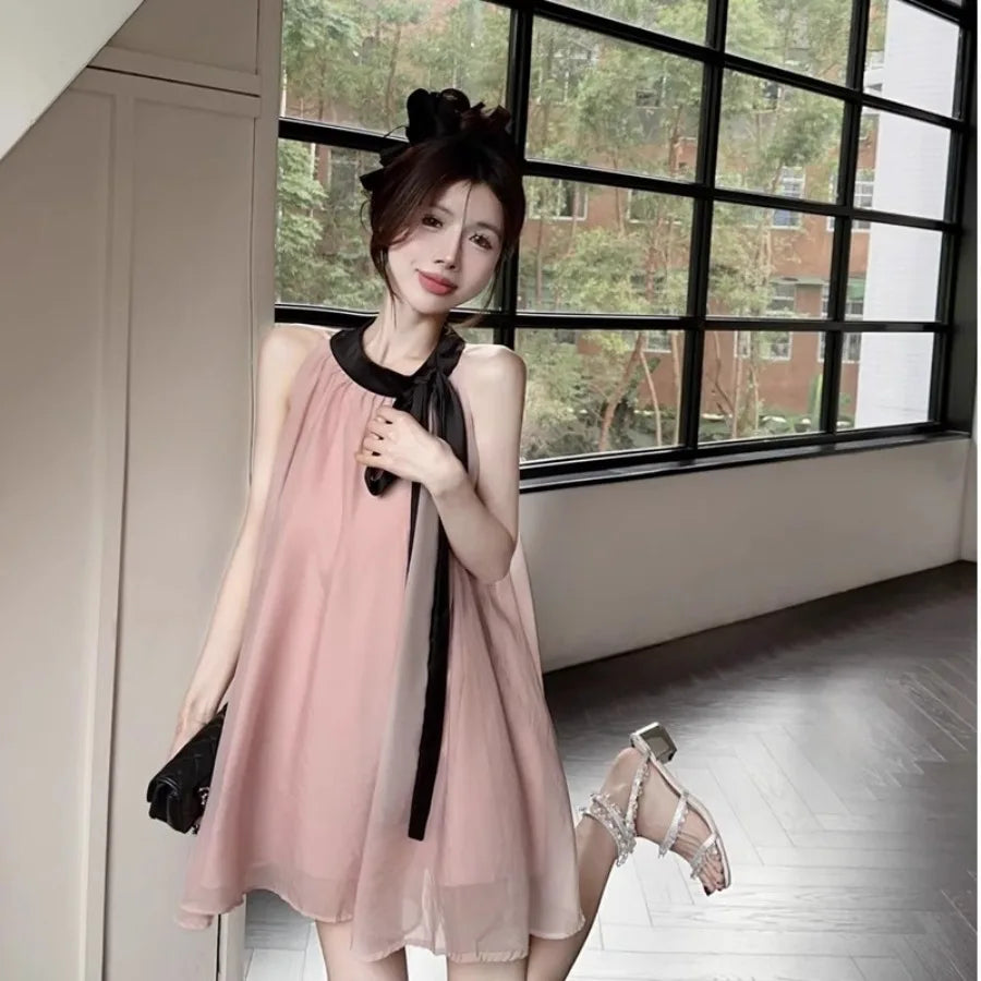Lightweight Knit Dress With Lace Neckline And Mesh Details