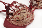 Burgundy Lace Mesh Push Up Bra Set With Embroidery Ultra Thin Sexy Lingerie For Women