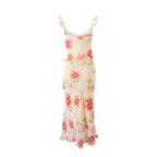 Rose Print Reverie Backless Fishtail Midi Dress With Tiered Ruffles And V Neck