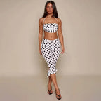 Polka Dot Two piece Halter Crop Set With Backless Top And Skinny Capri Pants