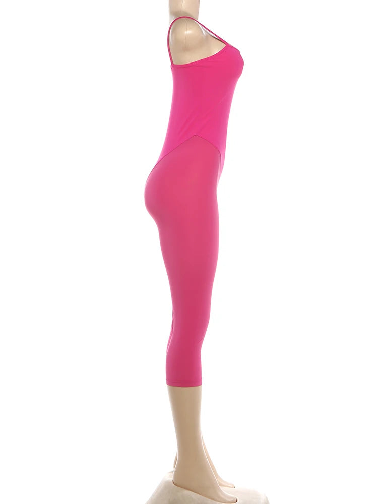 Slim Backless Playsuit With Low Neck High Waist Silhouette Ultra Stretch Sporty Romper