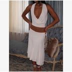 Elegant Asymmetrical A Line Midi Skirt High Waisted Pleated