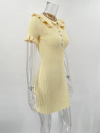 Ruffled High Waist Mini Dress Short Sleeve Knit Elegant Vintage
