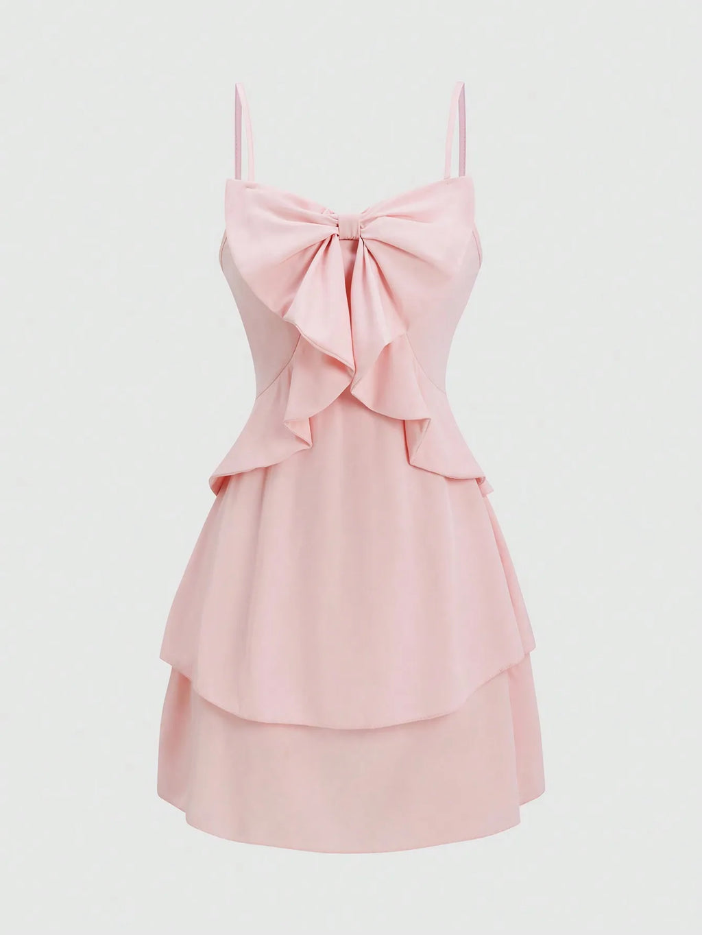 Chic Cinched-Waist Three-Layer Ruffle Bow Suspender Dress