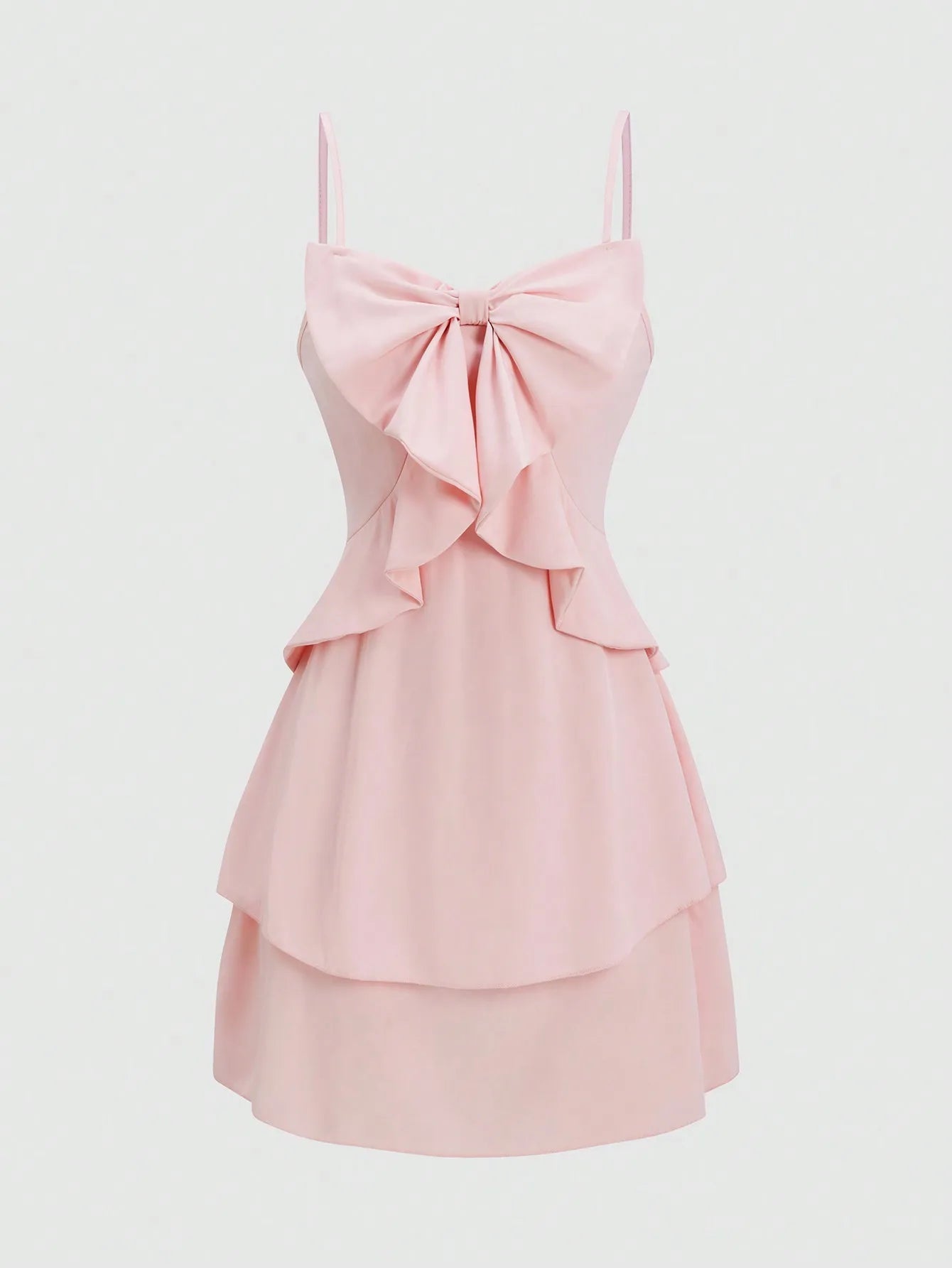 Chic Cinched-Waist Three-Layer Ruffle Bow Suspender Dress