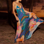 Backless Tie Dye Maxi Beach Dress With Halter Neck