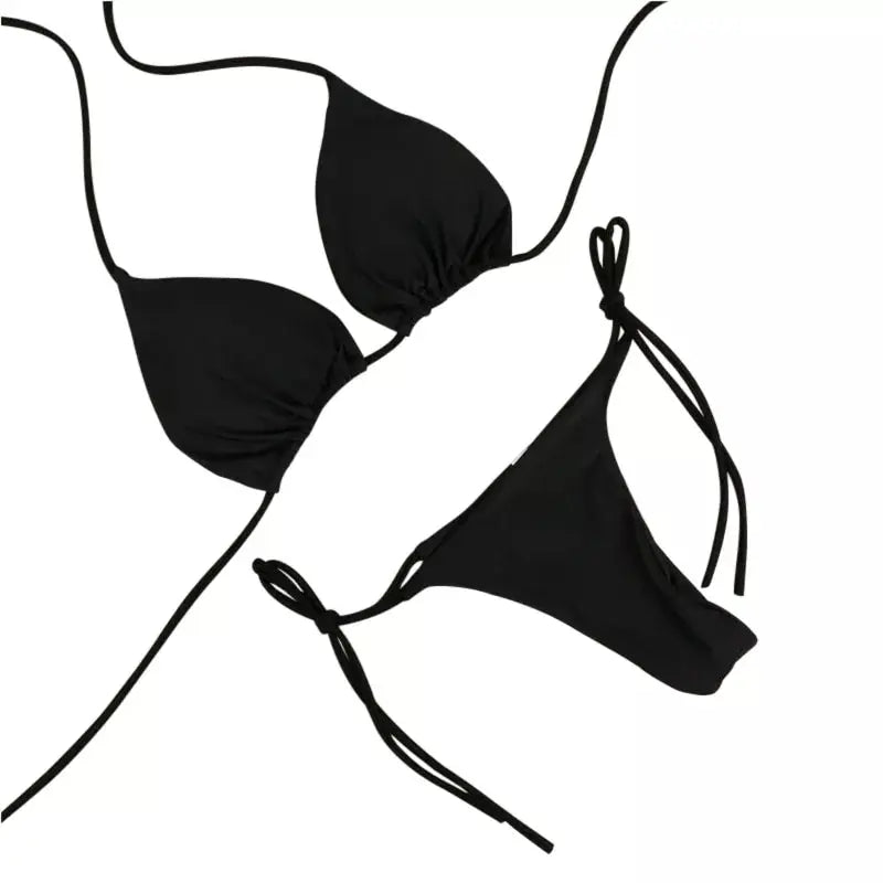 Black Bikini Set With Adjustable Neck Straps