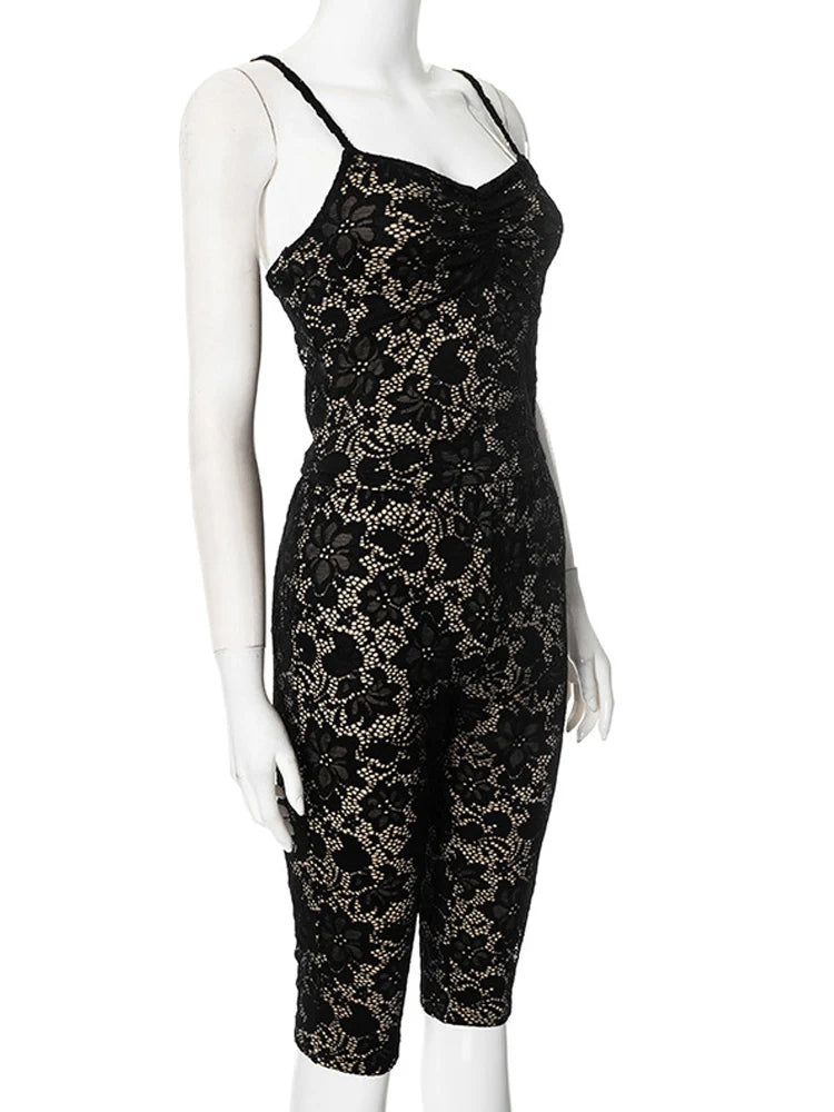 Hollow Out Lace Capri Set Two Piece With Spaghetti Straps