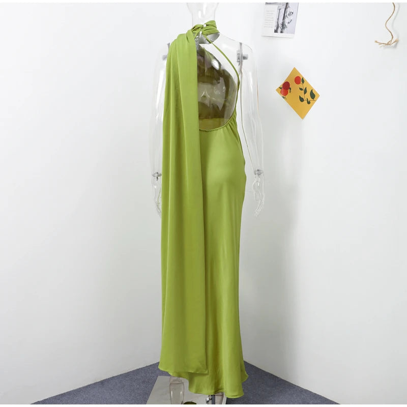Sexy Satin Ribbon Backless Halter Dress For Elegant Evening Gown