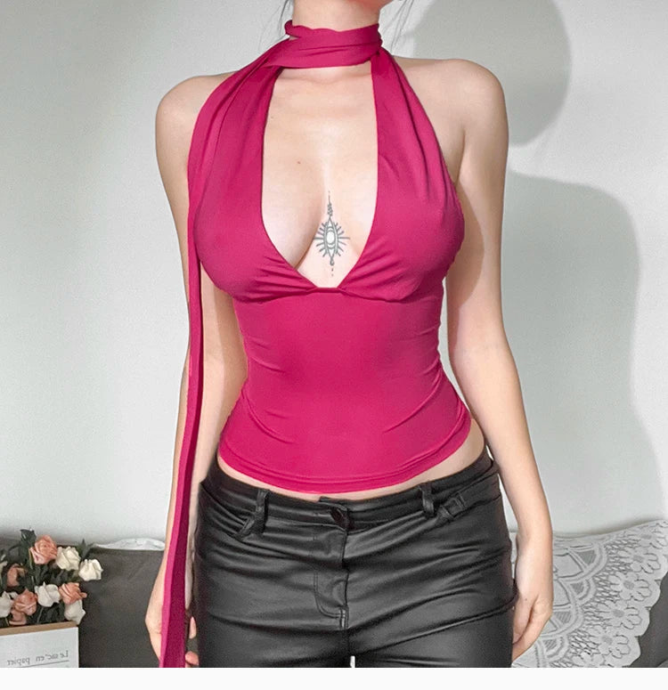 Spicy Flame Backless Vest With Deep V Neck For Versatile Style