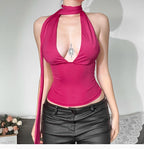 Spicy Flame Backless Vest With Deep V Neck For Versatile Style