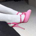 Vivid Pink Pointed Toe Pumps With Bow Strap Croc Embossed Detail
