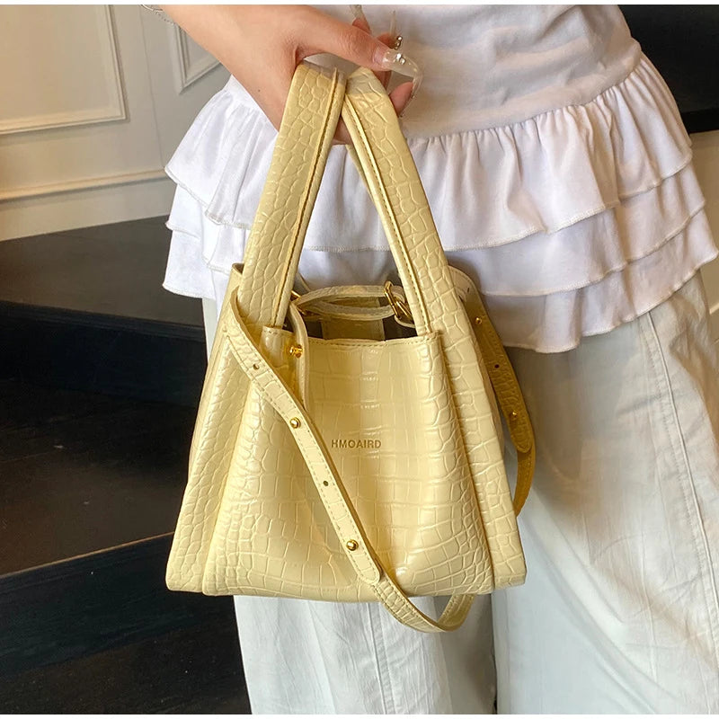 Women Stone Pattern Handbag Chic Shoulder Style Casual Messenger Versatile Bucket Wallet Included