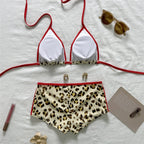 Leopard Print Halter Bikini Set With Triangle Top And Low Rise Bottoms For Women Flirty Sunlit Vacations
