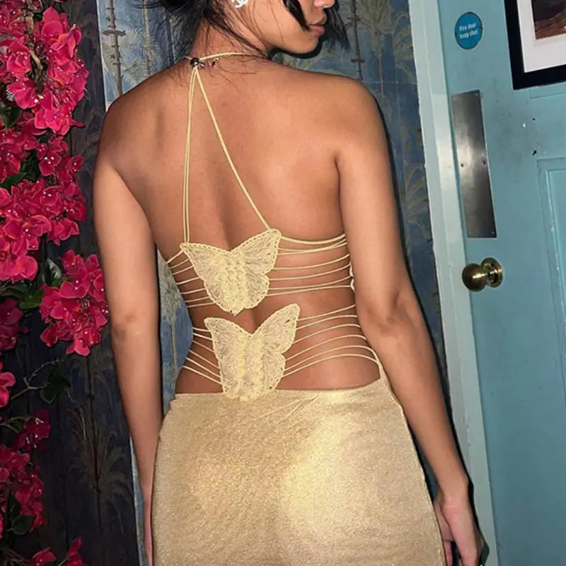 Butterfly Embroidered Strapless Backless Mini Dress Y2K Slim Fit
