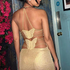 Butterfly Embroidered Strapless Backless Mini Dress Y2K Slim Fit