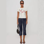 Women's Y2K Cute Capri Pants Solid Color Satin Bow Decor Side Split Summer Slim CroppedTrousers Stretch Crop Leggings