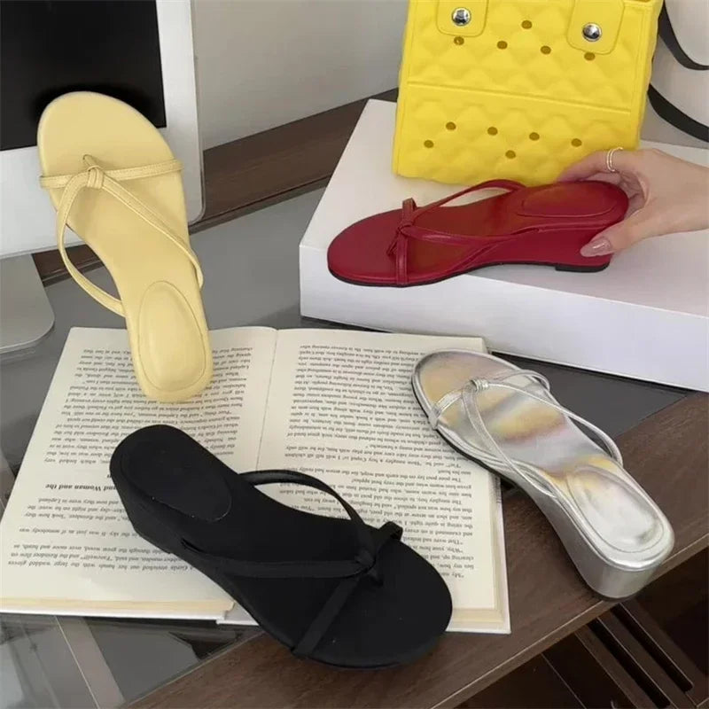 Elegant Cross Strap Wedge Sandals Low Heel Slip On