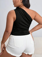 Plus Size Summer Tank Top With Off Shoulder Fit And Asymmetrical Hem