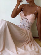 Hollow Out Lace Patchwork Sleeveless Dress With V Neck