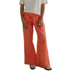 Striped Wide Leg Drawstring Pants With Pockets Elastic Waist Flared Baggy