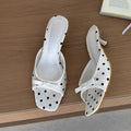 Satin Polka Dot Square Toe Sandals With Lightweight Low Heels