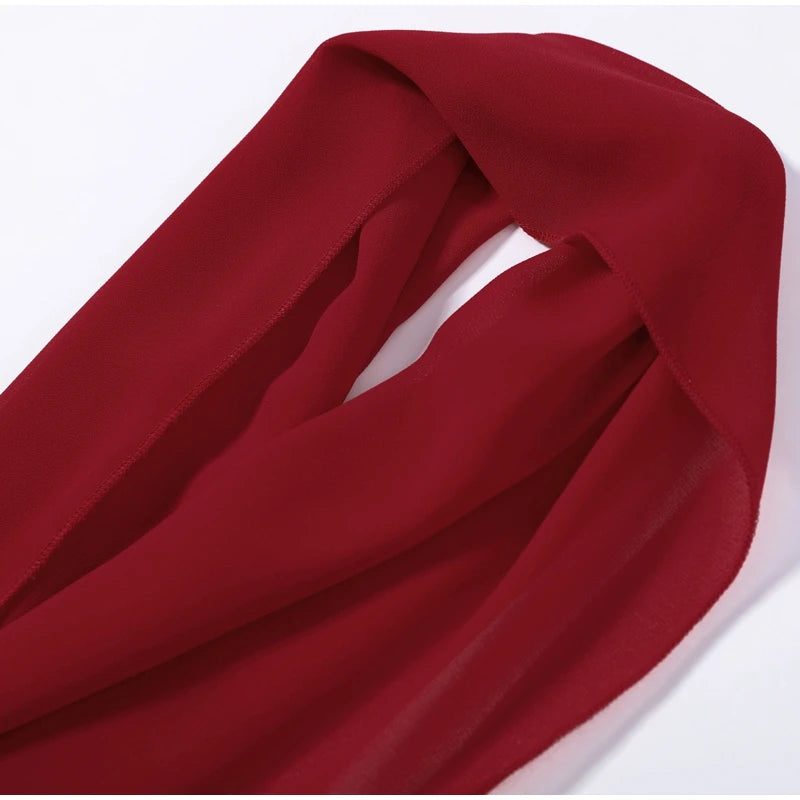 Orange Color Blocking Scarf Collar Maxi Dress For Lady Sleek Cinched Waist Bodycon Silhouette