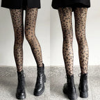 Gothic Leopard Sheer Stockings With Transparent Finish Seamless Pantyhose Edge
