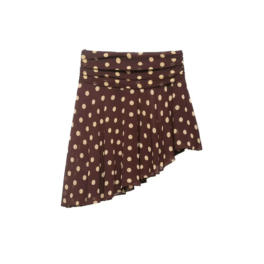 Mini Brown Skirt Yellow Polka Dot High Waist