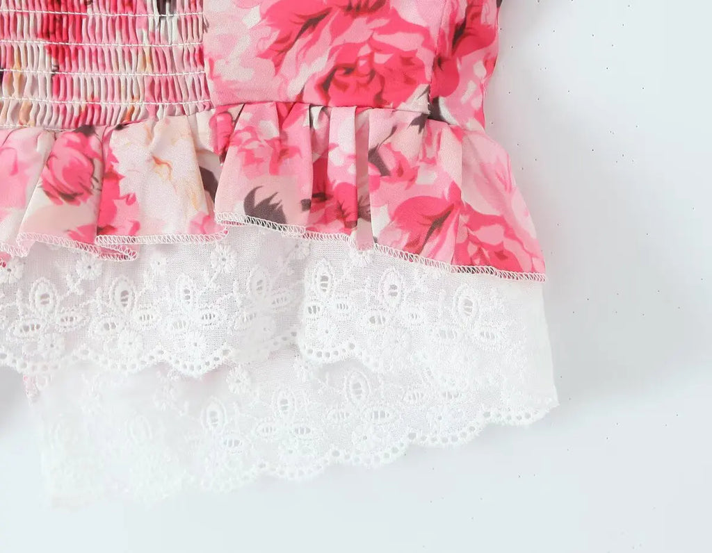 Boho Floral Print 2 Pieces Skirts Set Holiday Summer Women Sexy Backless Halter Top + Mini Skirt
