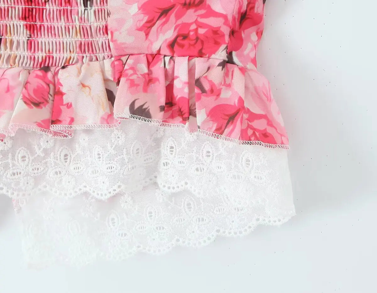 Boho Floral Print 2 Pieces Skirts Set Holiday Summer Women Sexy Backless Halter Top + Mini Skirt