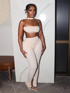Polka Dot Halter Backless Two Piece Set