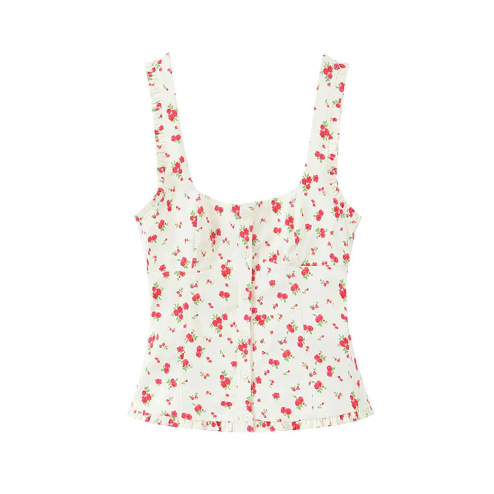 Floral Print Tank Top And Mid Waist Pleated Mini Skirt Two-piece Set
