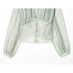 Striped Shirt With Flattering Fit Waist V Neck